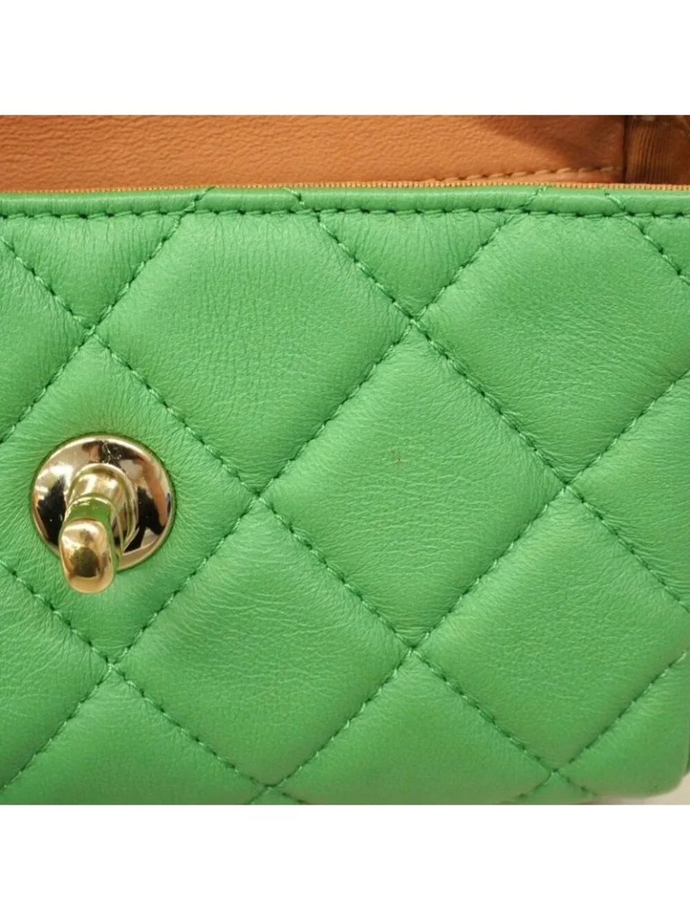 ★SOLD★ Chanel Shoulder Bag Mini Quilted Lambskin Green Champagne Gold - Picture 10 of 10